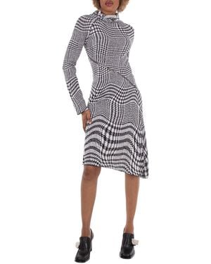 Burberry Houndstooth Pattern Midi Dress - Grey