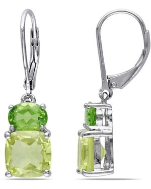 Amour 5 7/8 Ct Tgw Peridot And Lemon Quartz Leverback Earrings - Green