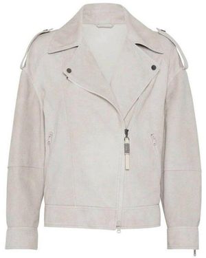 Brunello Cucinelli Light Leather Biker Jacket, Brand Size 40 (Us - Gray