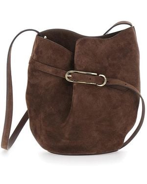 Liffner Belted Bucket Crossbody Bag With Belt On The Front - Brown