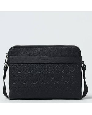 Ferragamo Gancini Embossed Leather Crossbody Bag - Black