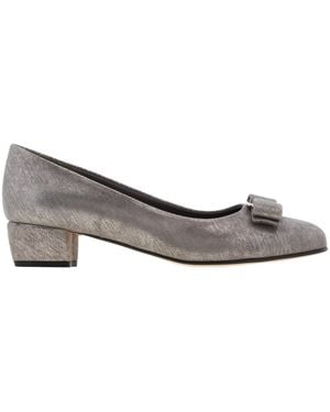 Ferragamo Vara Bow Metallic Court Shoes - Grey
