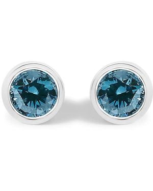 Haus of Brilliance 14K 1/2 Cttw Bezel Set Lab Grown Diamond Solitaire Stud Earrings - Blue