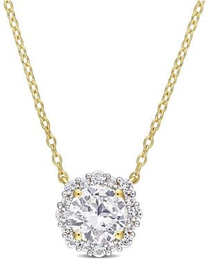 Amour 1 7/8 Ct Tgw Created Sapphire Halo Necklace - Metallic