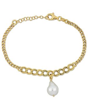 Amour 9 Mm Cultured Freshwater Natural Shape Pearl Bracelet With Graduating Link Chain - Metallic