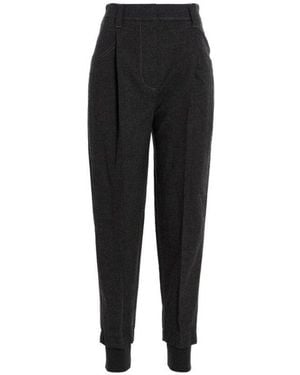 Brunello Cucinelli Dark Wool Blend Tapered Trousers, Brand Size 42 (Us - Black