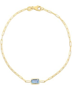 Kylie Harper Ladies 14K Petite Emerald-Cut Topaz Paperclip Chain Bracelet - Metallic