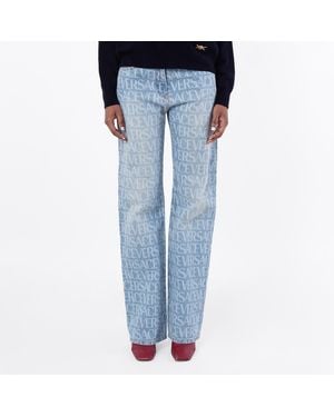 Versace All Over Monogram Denim Jeans - Blue