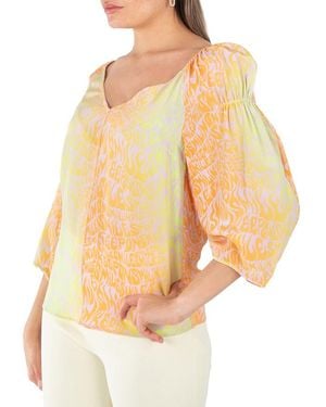 Stella McCartney Ladies Tie-Dyed V-Neck Blouse, Brand Size 34 (Us - Yellow