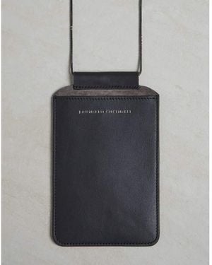 Brunello Cucinelli Volcano Leather Crossbody Bag - Grey