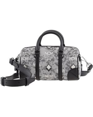 MCM Vintage Jacquard Monogram Boston Bag - Grey