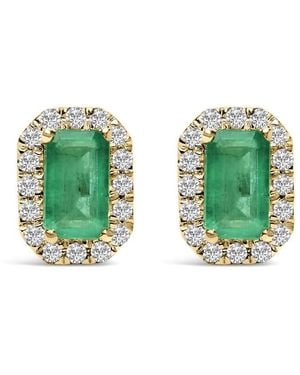 Haus of Brilliance 10K 5X3Mm Emerald-Cut Emerald And 1/7 Cttw Diamond Halo Octagonal Stud Earrings - Green