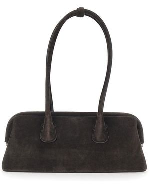 OSOI Shoulder Bag Boat Wide With Round Handles Suede For Cow - Black
