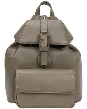 Furla Mini Leather Flow Backpack - Gray