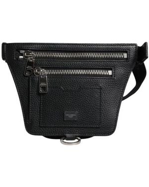 Dolce & Gabbana Calfskin Logo Plaque Belt Waist Fanny Pack Bag - Black