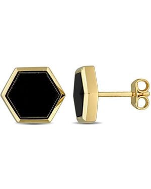 Amour 4 1/5Ct Tgw Onyx Hexagon Stud Earrings - Metallic