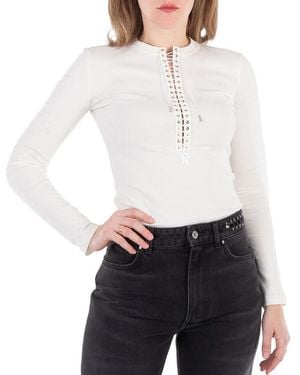 Rabanne Paco Lace-Up Long Sleeves Top - White