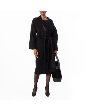 Ferragamo Belted Wrap Wool Coat, Brand Size 42 Us - Black