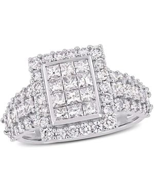 Amour 2 Ct Tw Princess And Round-Cut Diamond Cluster Square Engagement Ring - Metallic
