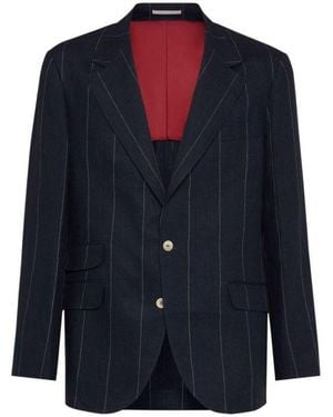 Brunello Cucinelli Linen Pinstripe Blazer, Brand Size 48 (Us - Blue