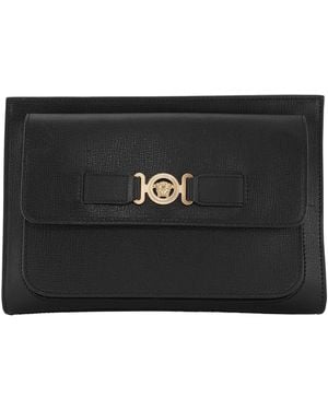 Versace Medusa Plaque Calf Leather Clutch Bag - Black