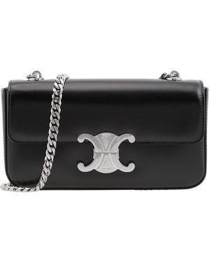 Celine Shiny Calfskin Claude Chain Shoulder Bag - Black