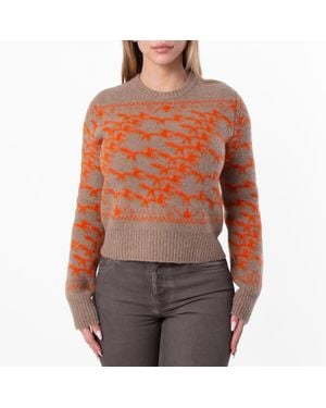 Burberry Cropped Fox Jacquard Wool Sweater - Orange