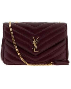 Saint Laurent Burgundy Leather Large Lou Shoulder Bag Lthotwine Borse A Tracolla - Purple