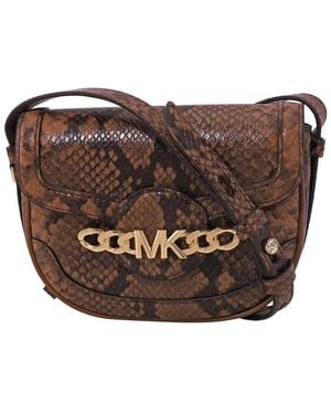 Michael Kors Snakeskin Effect Saddle Crossbody Bag - Brown