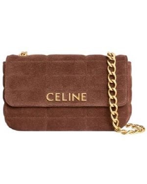Celine Logo Monochrome Matelasse Shoulder Bag - Brown