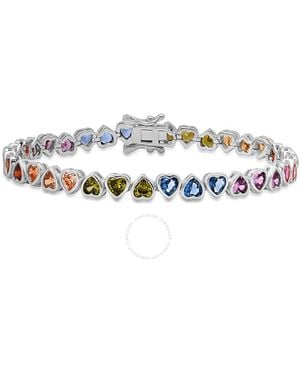 Kylie Harper Sterling Bezel-Set Multi Colour Heart Cz Tennis Bracelet - Metallic