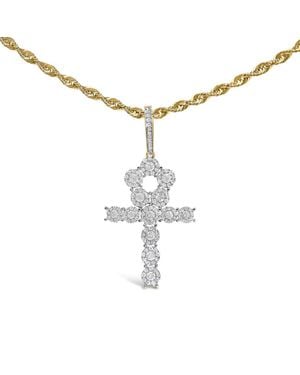 Haus of Brilliance 10K 1 3/4 Cttw Diamond Cluster Ankh Cross Pendant Necklace - Metallic