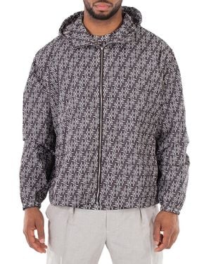 Fendi Monogram Jacquard Hooded Jacket, Brand Size 50 (Us - Gray