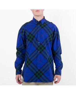 Burberry Vintage-Check Patterned Button-Up Cotton Shirt - Blue