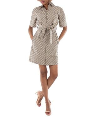 Burberry Nova Check Belted Waist Cotton Shirt Dress, Brand Size 6 (Us - Natural