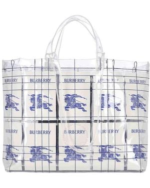 Burberry Equestrian Knight Logo Printed Transparent Tote Bag - White