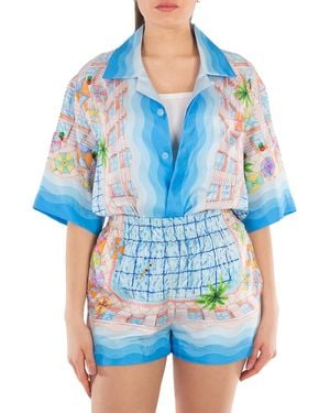 CASABLANCA Ladies Le Plongeon Silk Shirt - Blue