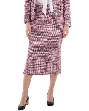 Thom Browne Ladies Check Summer Tweed Fray Maxi Low Rise Pencil Skirt - Purple