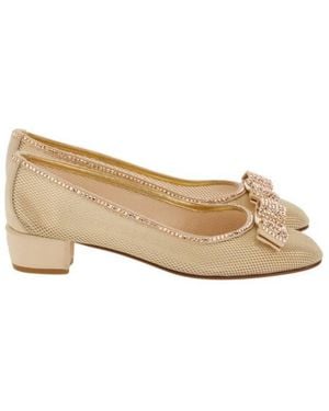 Ferragamo Vara Bow Mesh Court Shoes - Natural