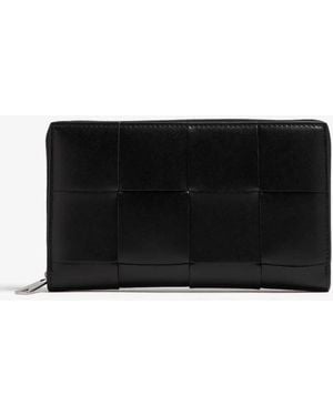 Bottega Veneta Cassette Intreccio Leather Zip-Around Wallet - Black