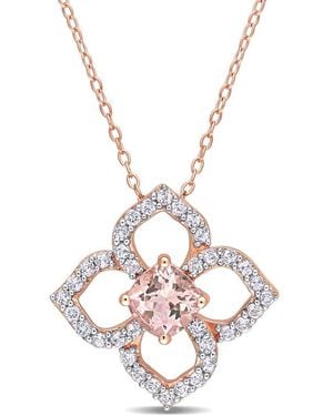 Amour 2 Ct Tgw Morganite And Topaz Floral Pendant With Chain - Metallic