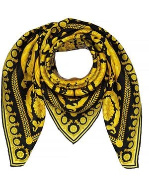 Versace Baroque Tribute Silk Foulard Scarf - Yellow
