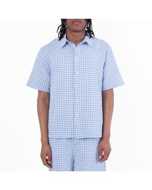 Marni Seersucker Short-Sleeved Checked Shirt - Blue