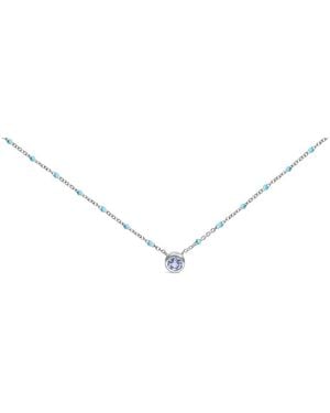 Haus of Brilliance Sterling Bezel Set Light Aquamarine And Enamel Bead Chain Necklace - White