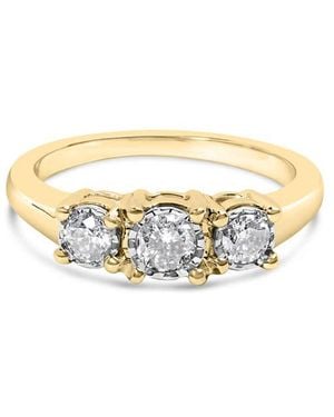 Haus of Brilliance 10K 1/2 Cttw Miracle Set Round Diamond Three Stone Illusion Plate Ring - White