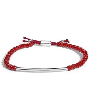 Haus of Brilliance Sterling Jasper Bead Station Bracelet With Bolo Clasp - Red