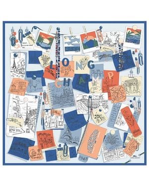 Longchamp Mood Board Square Silk Scarf - Blue