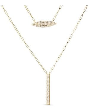 Haus of Brilliance 14K 3/8 Cttw Two-Strand Marquise And Bar Charm Paper Clip Link Pendant Necklace - Metallic