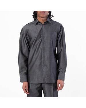 Ferragamo Embroidered Logo Silk-Blend Shirt - Grey
