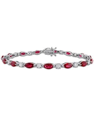 Created Forever 6 3/4Ct Tgw Marquise-Cut Created Ruby And 1 5/8Ct Tw Lab-Grown Diamond Tennis Bracelet - Red